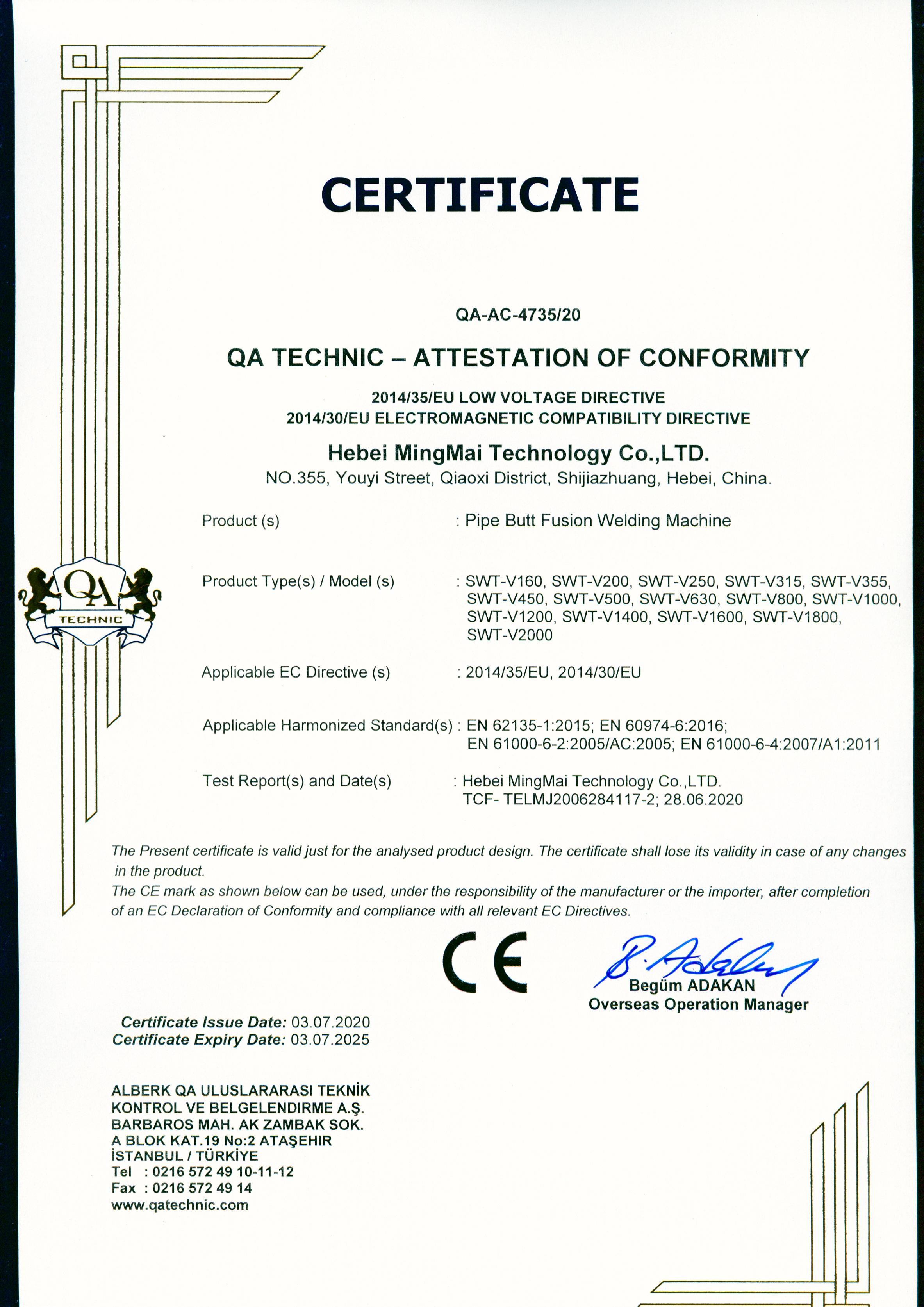China Hebei Mingmai Technology Co.,Ltd Certificaten